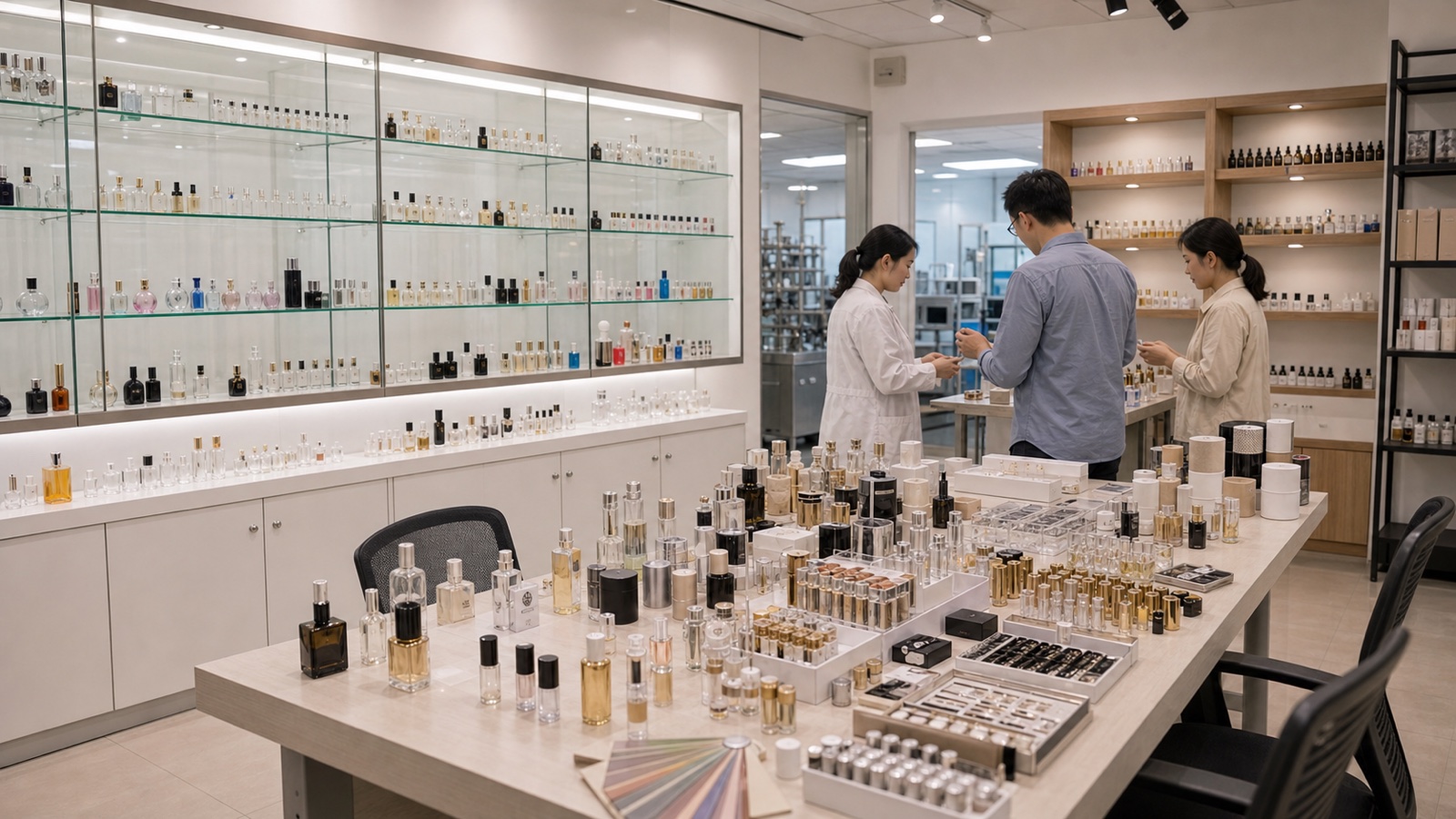 广州香水 OEM 工厂样品展厅与瓶型包材开发能力展示